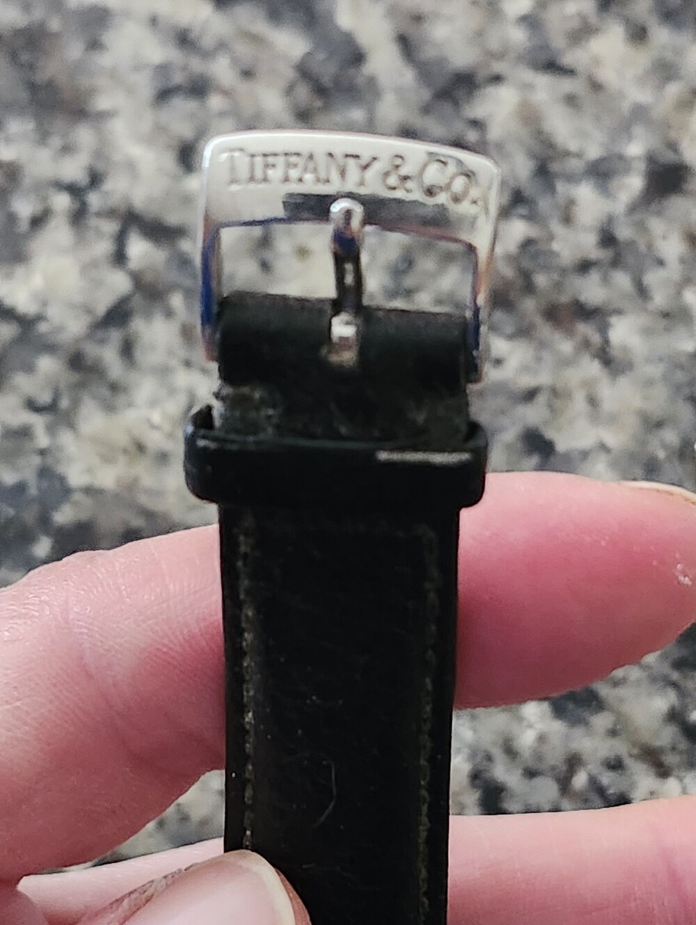 Vtg 90's Tiffany & Co. White Dial Black Leather Strap Watch - Picture 7 of 16